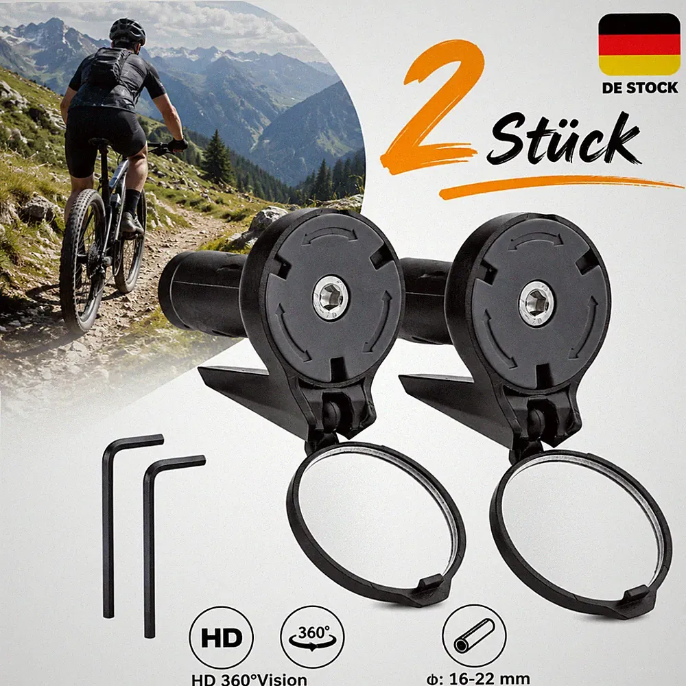 2stk Fahrradspiegel 360° schwenkbar klappbar HD konvex Universal E-Bike Schwarz