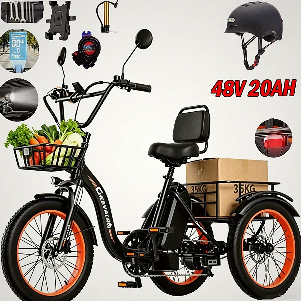3-Rad Elektrofahrrad 20 Zoll Elektro Dreirad Klappbar E-Bike 48V 20AH mit Korb