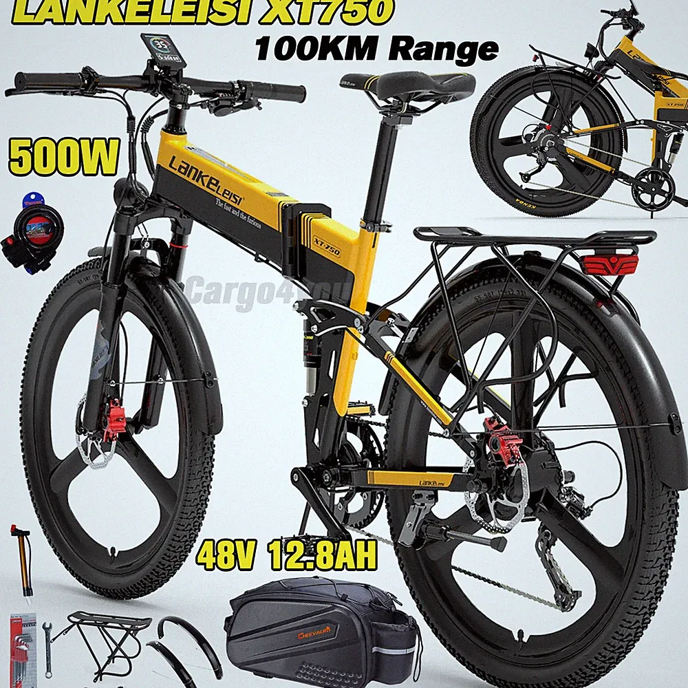 500W LANKELEISI XT750 Elektrofahrrad 12.8AH 26" Klappbar E-Bike 35KM/H Ölbremse
