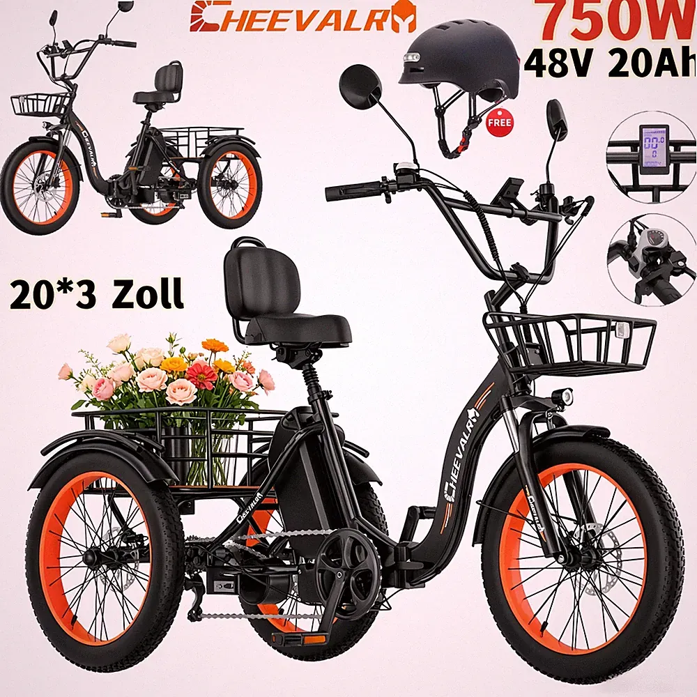 750W 20*3 Zoll E-Bike Klapprad Dreirad Elektro 3 Räder 20AH für Einkauf mit Korb