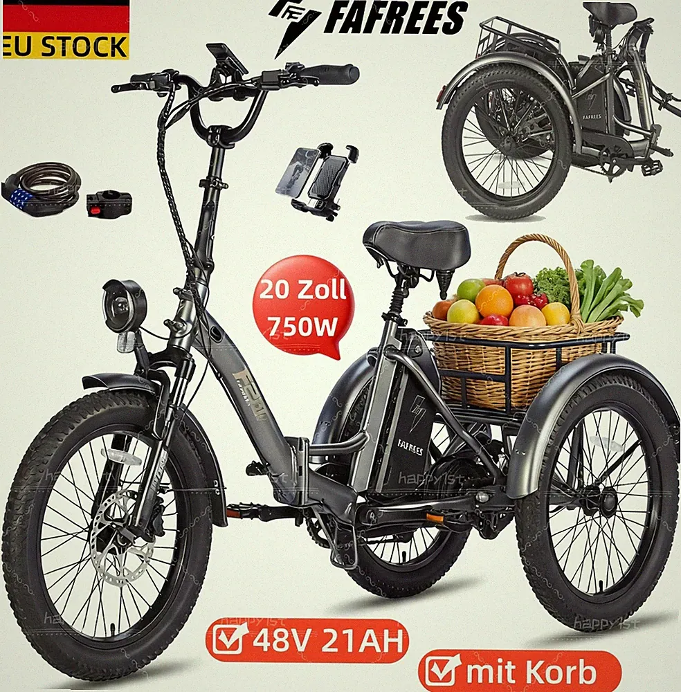 750W FAFREES F20 MATE 21Ah Elektro Dreirad 48V Klapprad 20 zoll 3 Räder E-Bike