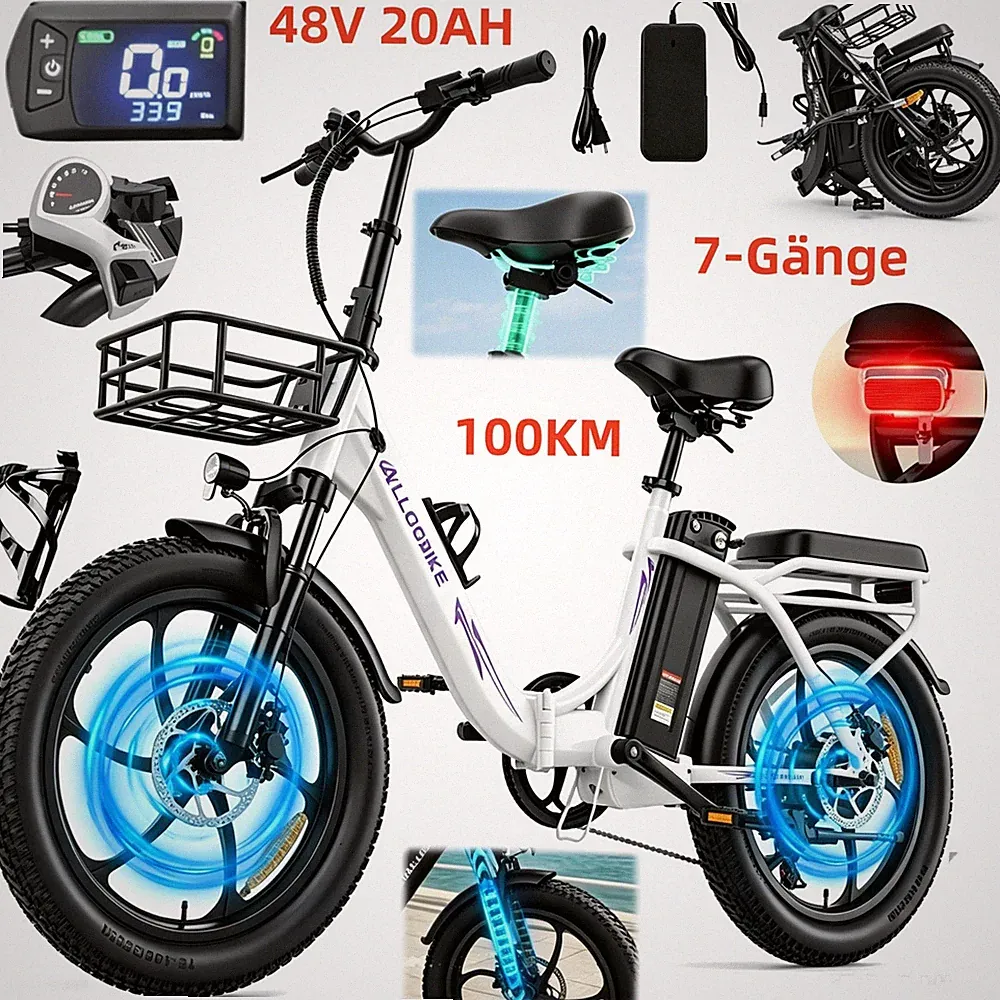 ALLGOBIKE 20 Zoll Klapprad Elektrofahrrad 48V 20AH Coummuter City E-Bike 32KM/H