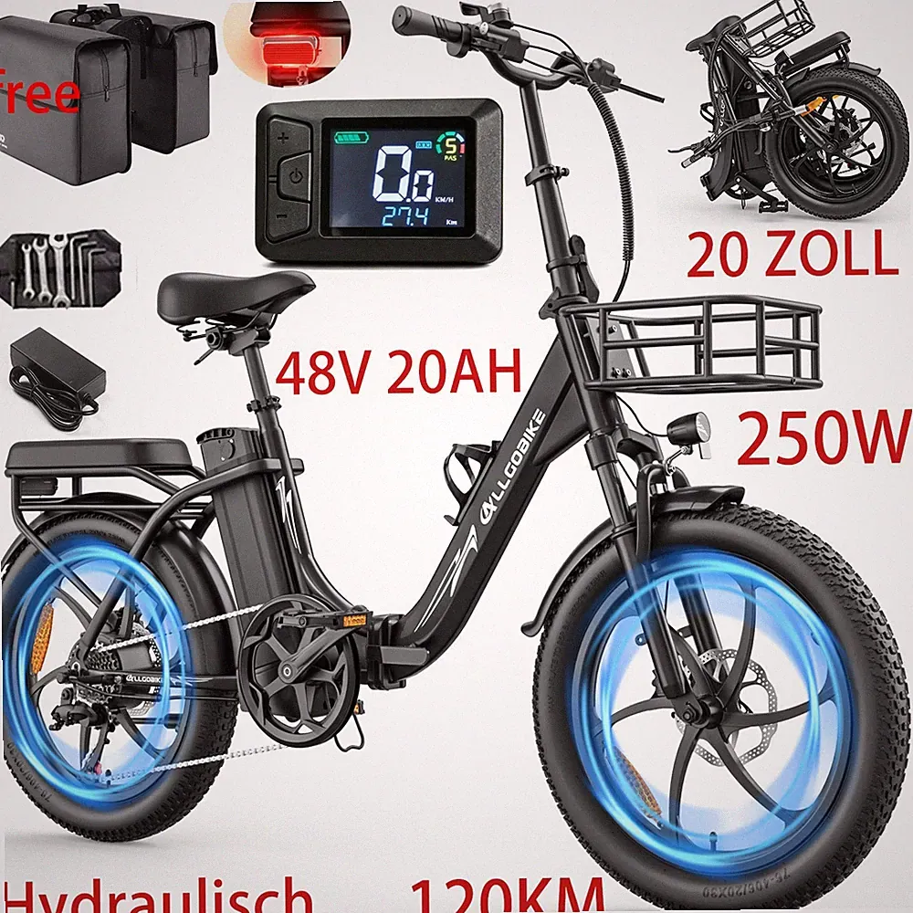 ALLGOBIKE AC20 20 Zoll 250W Elektrofahrrad 48V20AH Klapprad City E-Bike 50NM CE