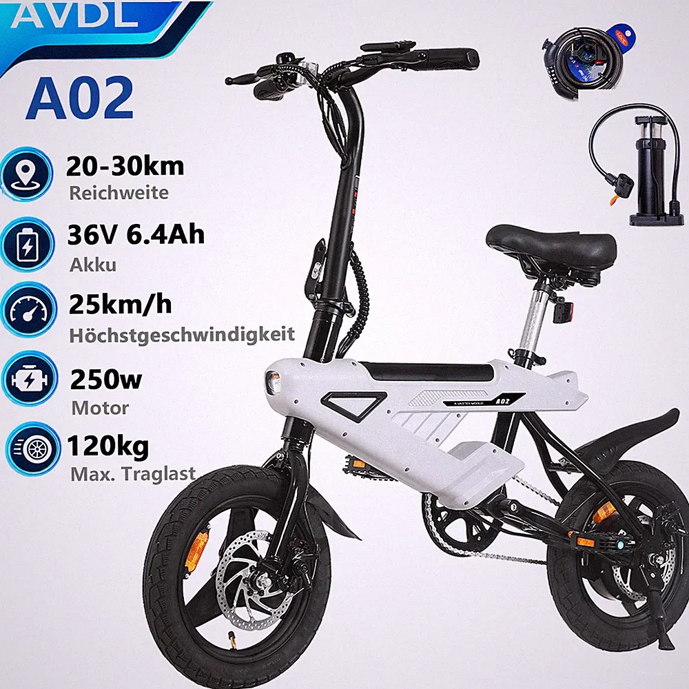 AVDL A02 Elektrofahrrad 14 Zoll 25km/h Leichtbau Klappbar E-Bike Herren Damen