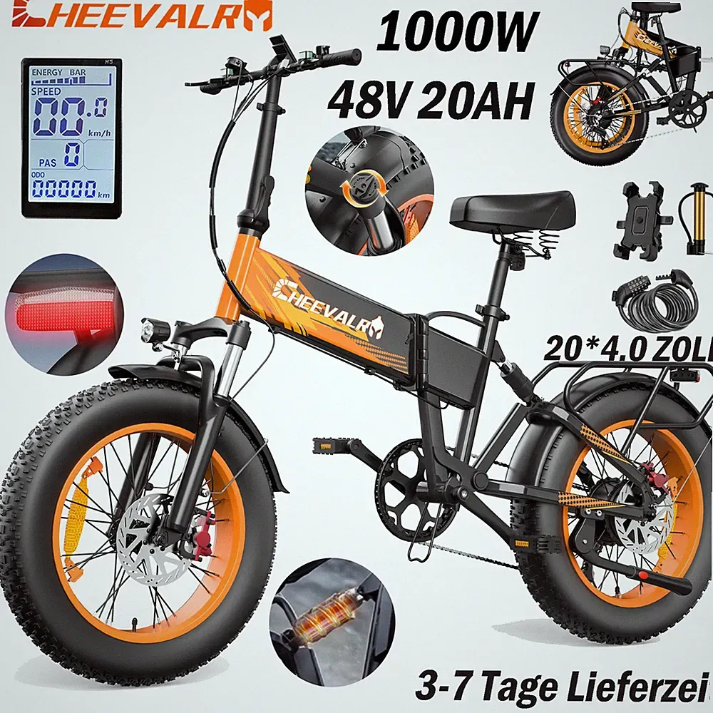 Cheevalry 1000W Elektrofahrrad 20 Zoll E-Bike 48V 20AH Klapprad FatBike 46km/h