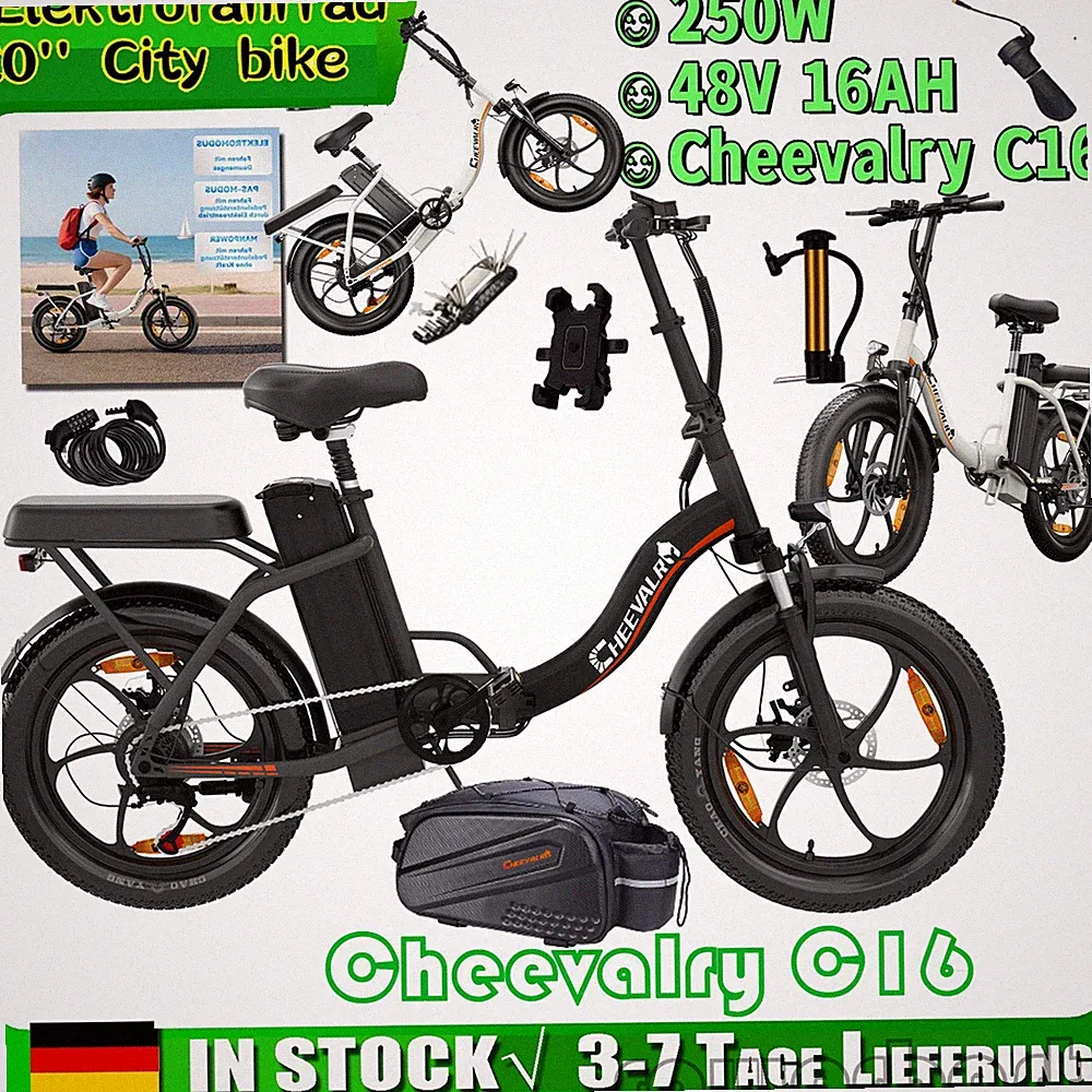 Cheevalry 250W Elektrofahrrad 48V 16AH Klappbar Dirt E-Bike 20" Commuter E-bike