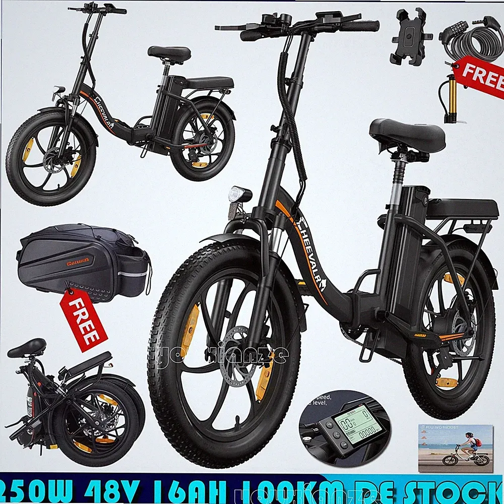 CHEEVALRY 250W Elektrofahrrad 48V16AH Klappbar E-Bike 20*3" Commuter Ebike 100KM