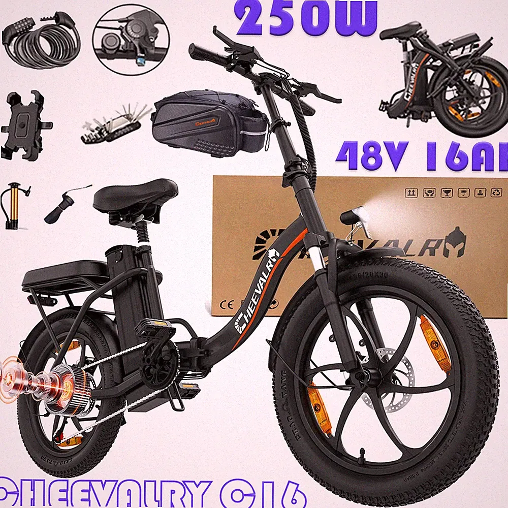 Cheevalry C16 20*3 Zoll 48V 16AH Elektrofahrrad Klapprad 250W City E-Bike 120KM