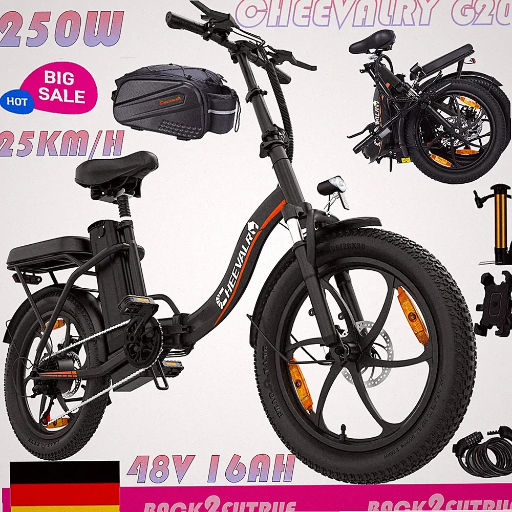 CHEEVALRY C16 Klapprad Elektrofahrrad e Bike 20 Zoll 250W Shimano Pedelec 16AH