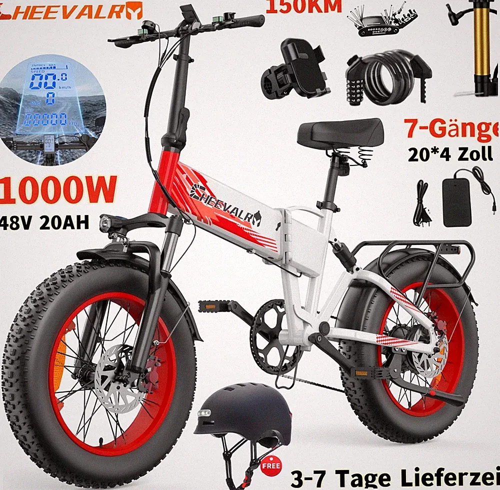 Cheevalry E-Bike 20'' Elektrofahrrad 1000W 48V20Ah Klapprad E-Mountainbike 150KM
