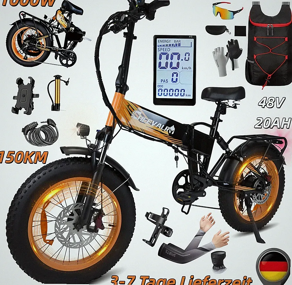 Cheevalry E-Bike 20'' Elektrofahrrad 1000W Klapprad E-Mountainbike 48V20Ah 150KM
