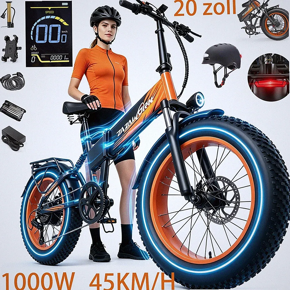Damen/Herren 20 Zoll Elektrofahrrad 45KM/H E-MTB 48V 20AH Klapprad E-Bike 120KM