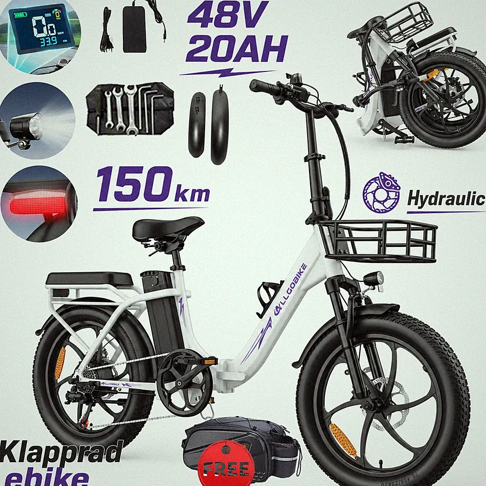 Damen/Herren Klapprad E Bike 48V 20AH 20 Zoll Coummuter Fatbike ALLGOBIKE AC20