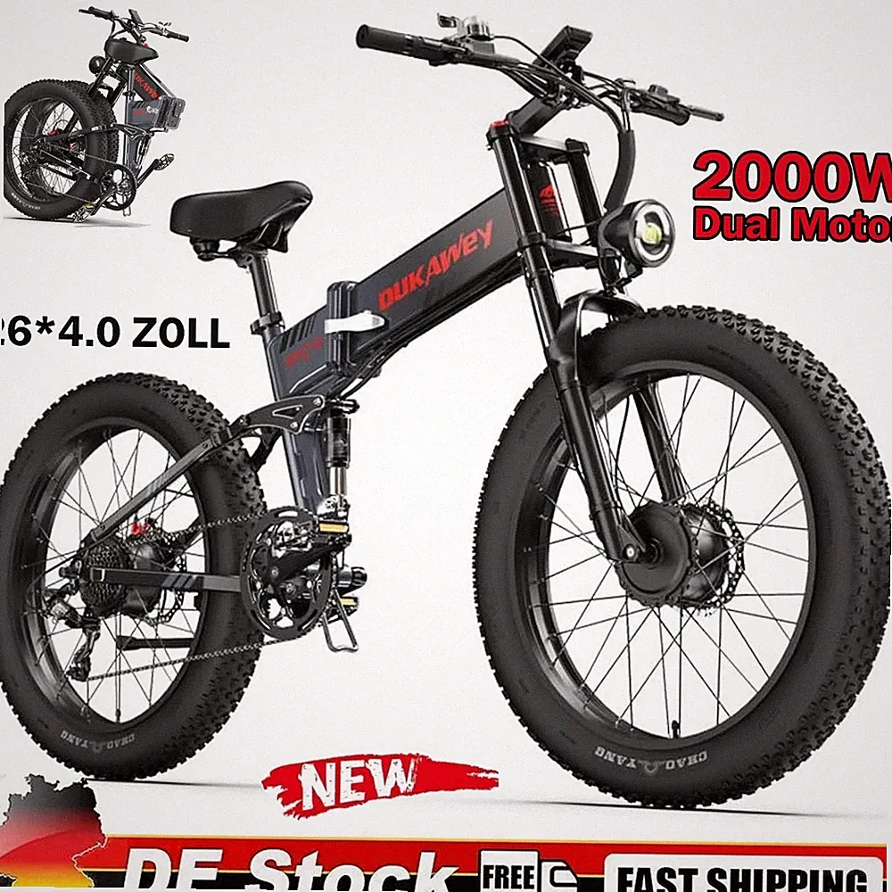 DUKAWey BTS-6 2000W Elektrofahrrad 48V 17.5Ah 26 ZOLL Klappbar Fat E-Bike 120KM