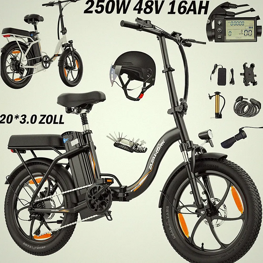 E-bike 20*3.0'' Elektrofahrrad 48V 16AH 100KM Klappbar E-City Bike Pedelec EU