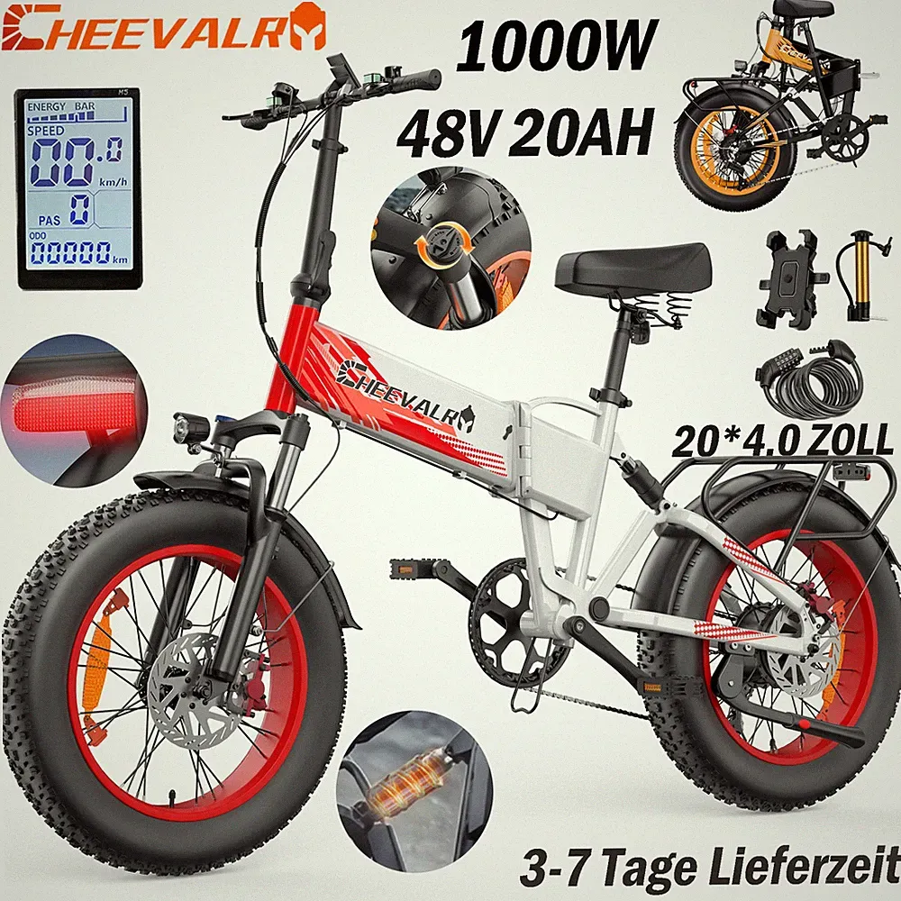 E-BIKE 20 ZOLL Elektrofahrrad 1000W 48V 20AH Klapprad FatBike EBIKE E-MTB