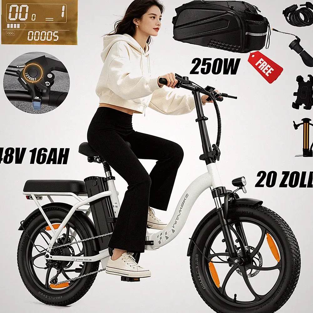 E-Bike 20Zoll 48V 16AH Klapprad Elektrofahrrad für Senioren Damen Shimano 7 Gang