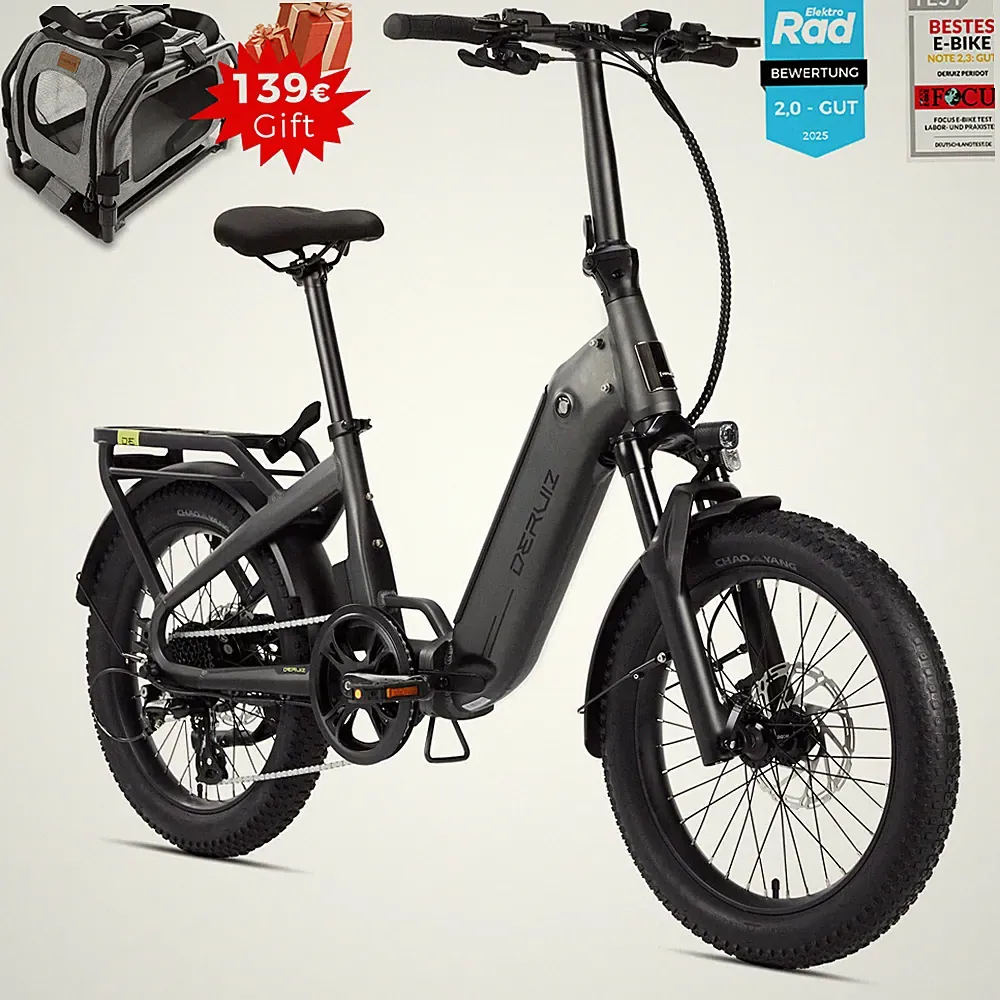 E-Bike DERUIZ 20 Zoll Klapp Elektrofahrrad 250W 48V/10.4AH Shimano 8Gang E Bike