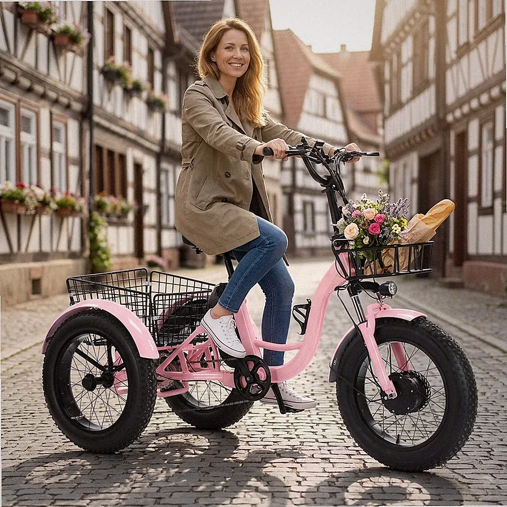 E-Dreirad Klapprad Elektrofahrrad 3-Rad Shopping E-Bike Fat Tire 48V 13Ah Pink