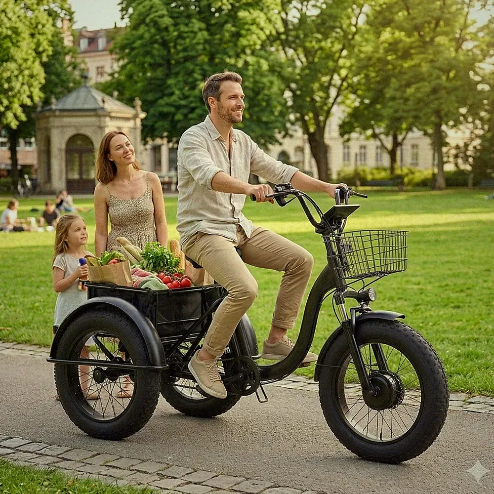 E-Lastenfahrrad Dreirad Klappbar mit Korb Elektro-Dreirad Shopping Rad 25km/h