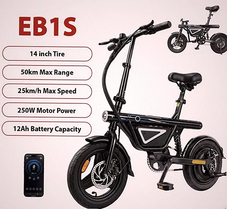 EB1S Elektro Faltrad 250W 36V 12Ah 14" 25km/h schwarz 50km