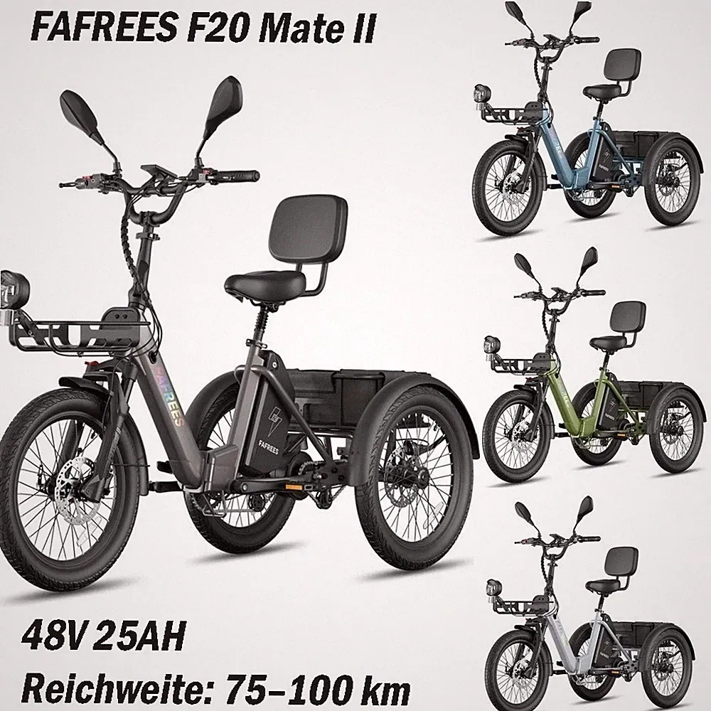 Elektro Dreirad 20 Zoll 3-Rad Klappbar E-Bike mit Korb 48V 25AH FAFREES F20 MATE