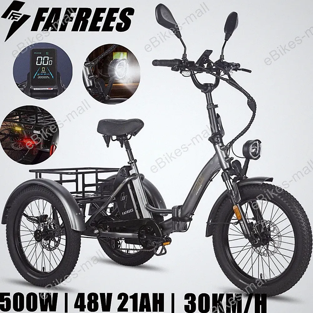Elektro Dreirad 20 Zoll E-Bike Klapprad 48V 21AH 3 Räder Fahrrad Cargo Tricycle