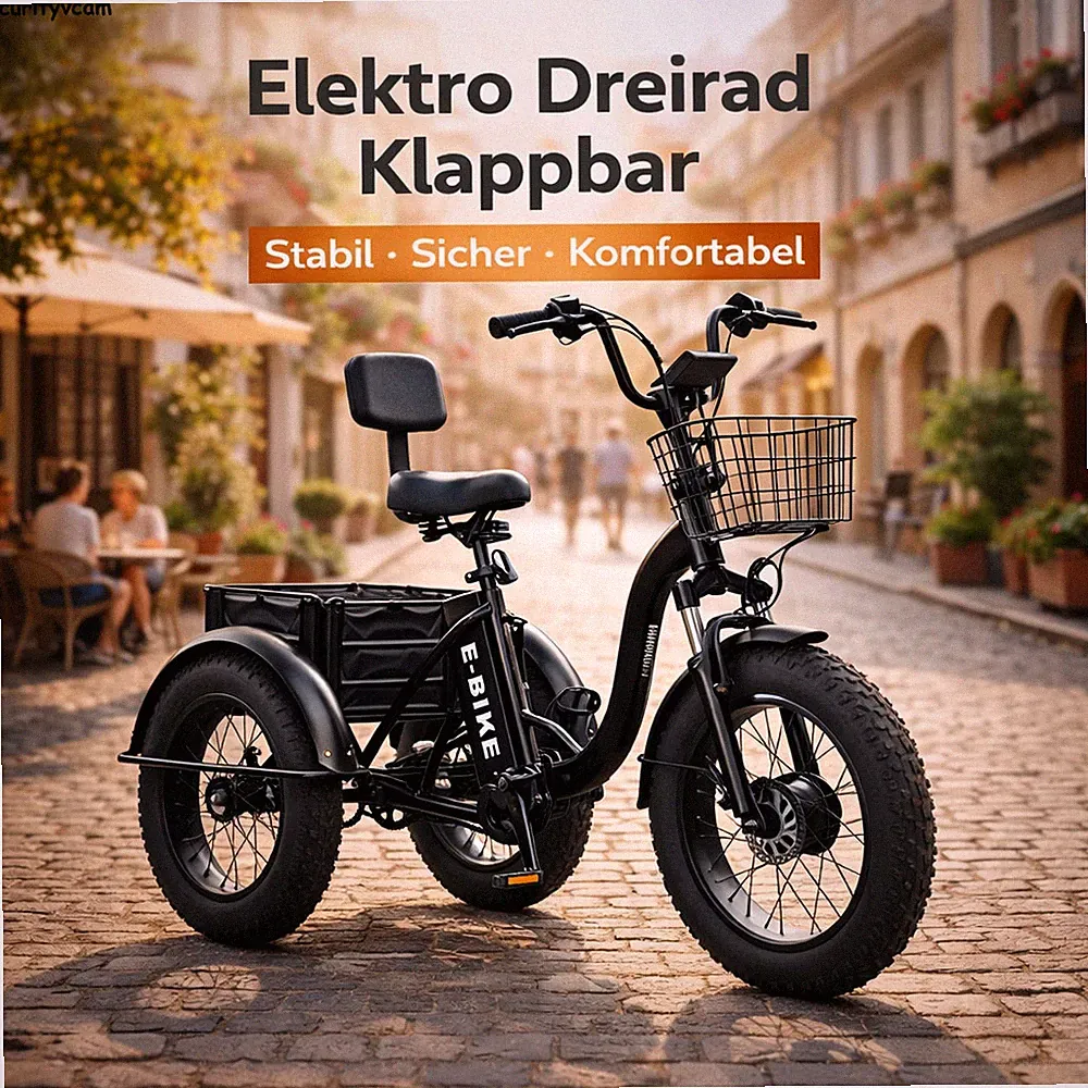 Elektro Dreirad Klappbar 500W 48V Senioren E-Bike 20-Zoll 25km/h 50km