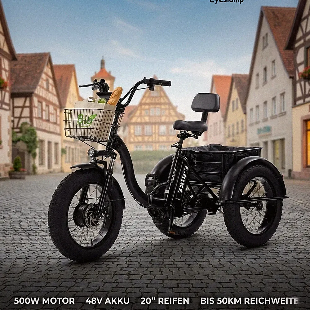 Elektro Dreirad Klappbar 500W E-Bike 48V 12Ah 20" Fat Tire 25km/h bis 50km LCD