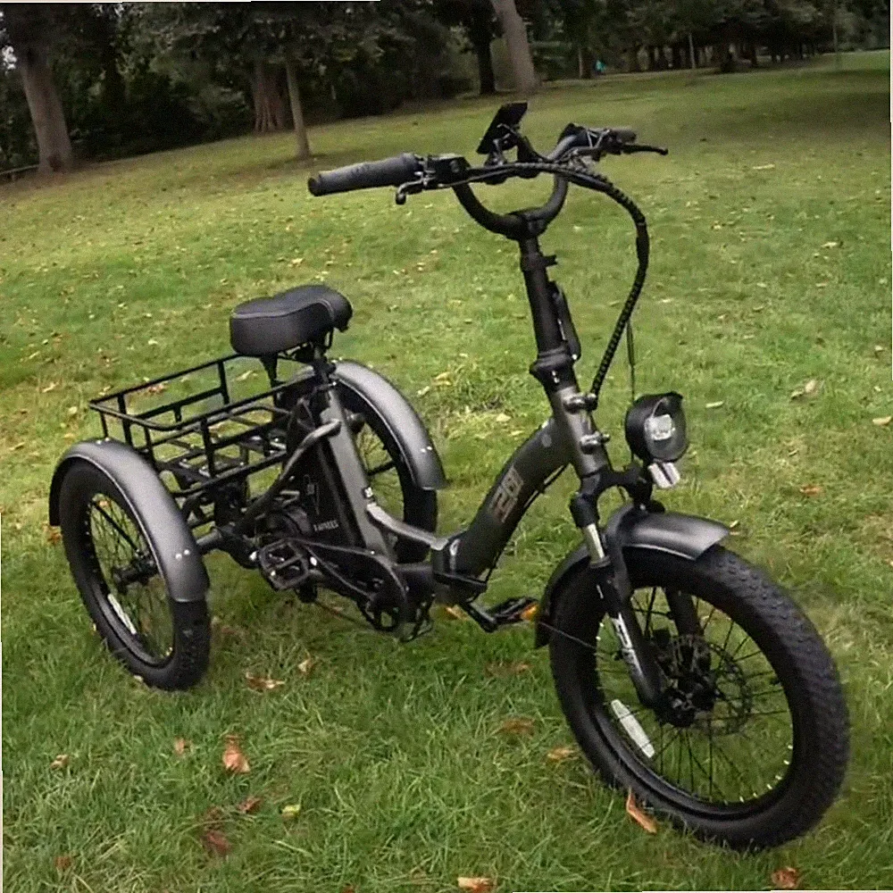 Elektro Dreirad Klapprad 250W 48V 20 Zoll 3 Räder Fahrrad E-Bike mit Korb 25km/h