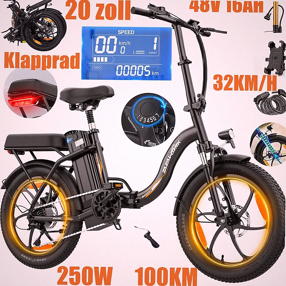 Elektrofahrrad 250W 20 Zoll Klapprad 48V 16AH City E-Bike 100KM Herren / Damen