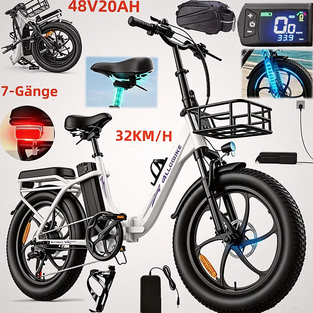 Elektrofahrrad 250W 20AH E-Bike Klapprad 20 Zoll Fatbike Herren/Damen City EBike