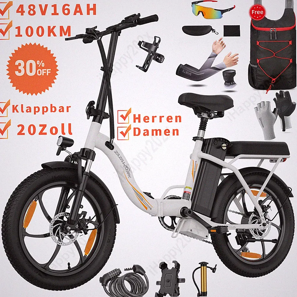Elektrofahrrad Klapprad 20 Zoll E-Bike 250W 48V16AH Pedelec Fat E-Citybike 100KM