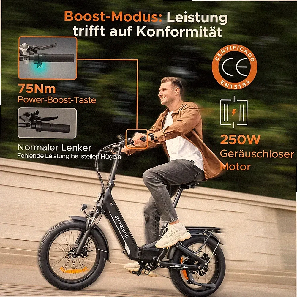 ENGWE L20 3.0 Boost 20Zoll Elektrofahrrad 48V E-Bike Klapprad City EBike schwarz