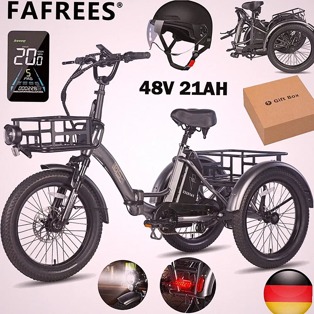 FAFREES F20 MATE 20 zoll Elektro Dreirad 48V 21Ah Klapprad 3 Räder E-Bike W/Korb