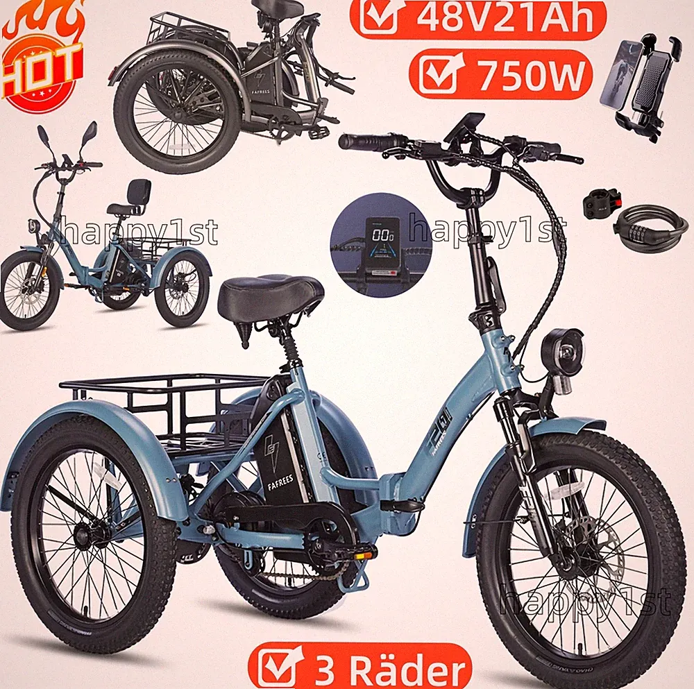 FAFREES F20 MATE 48V 21Ah 750W Elektro Dreirad Klapprad 20 zoll 3 Räder E-Bike