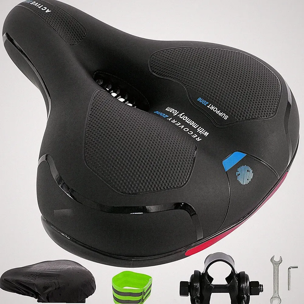Fahrrad Sattel Ergonomischer Sitz Blau Gel Memory-Schaum Rückstrahler Federung