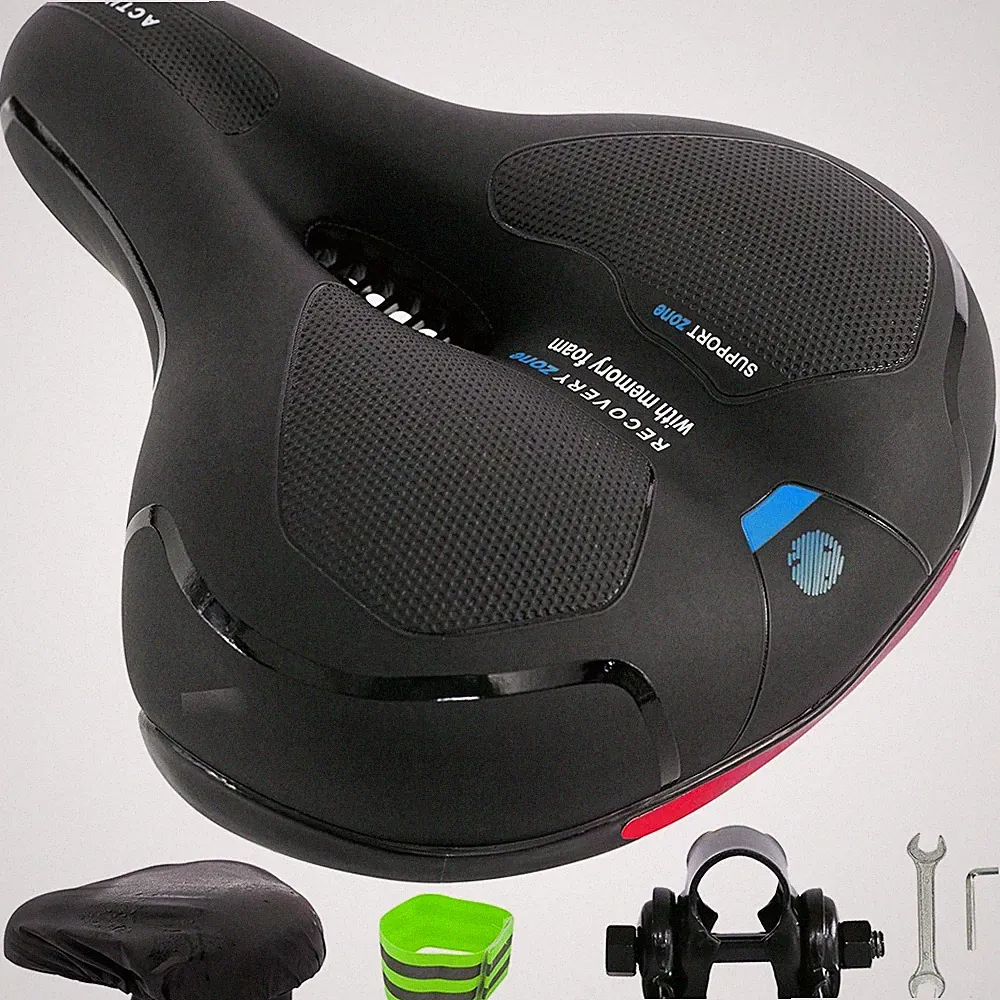 Fahrrad Sattel Ergonomischer Sitz Blau Gel Memory-Schaum Rückstrahler Federung