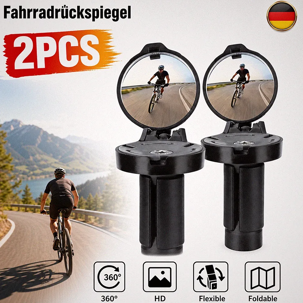 Fahrradrückspiegel klappbar HD 360 Grad schwenkbar 2 Stück Lenkerspiegel E-Bike