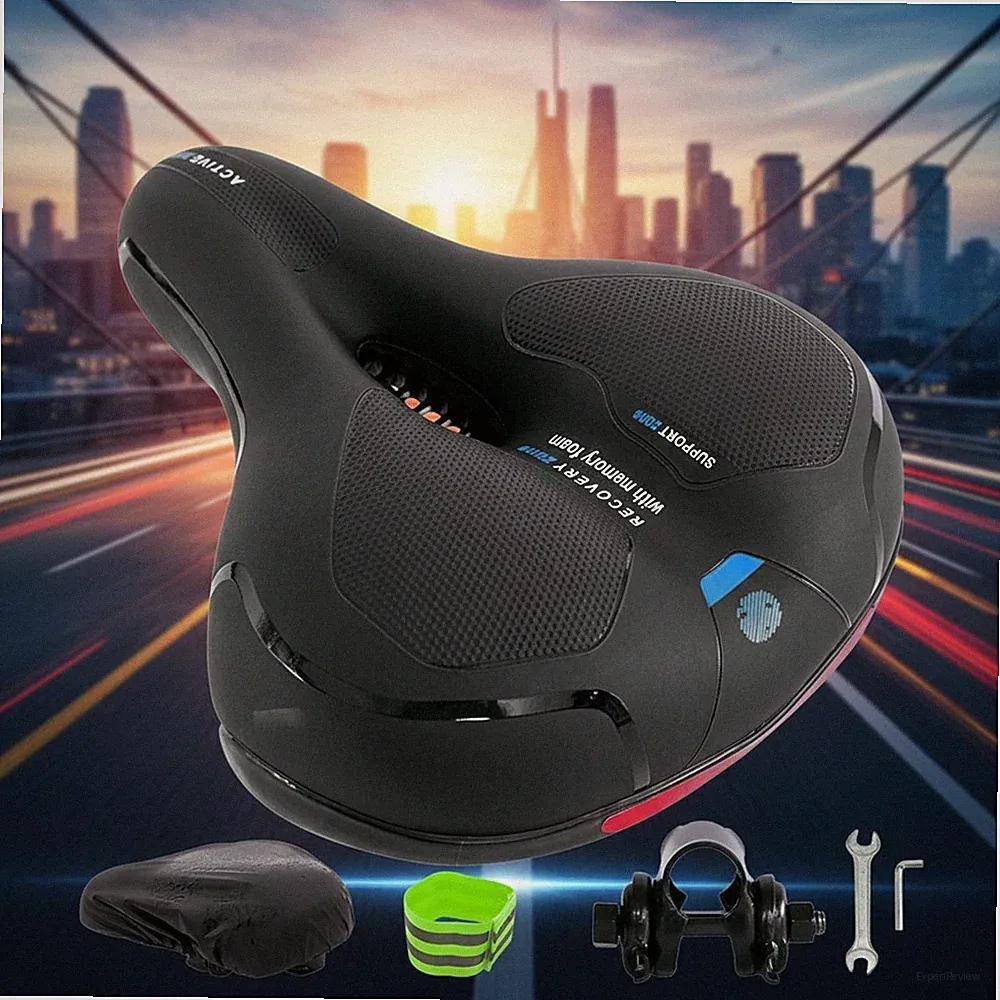 Fahrradsattel Ergonomischer Sitz Blau Gel Memory-Schaum Rückstrahler Federung