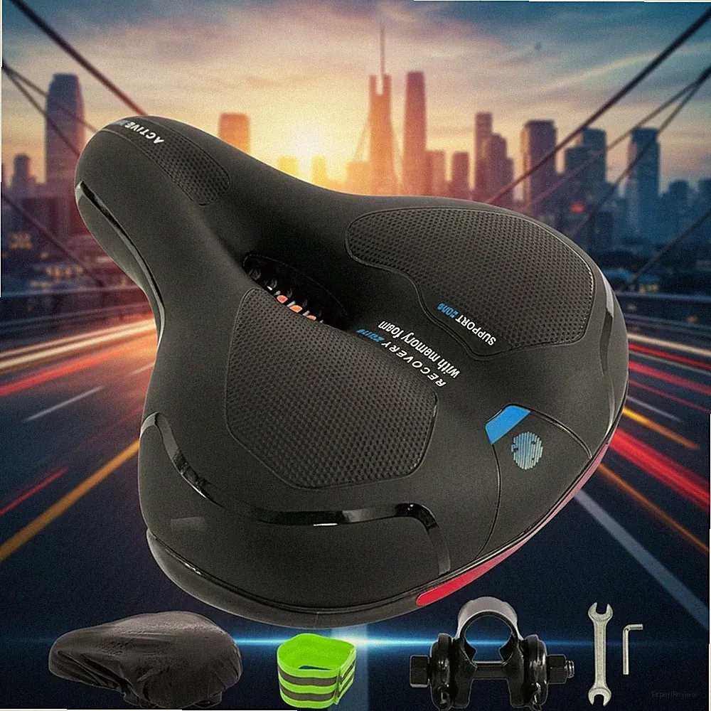Fahrradsattel Ergonomischer Sitz Blau Gel Memory-Schaum Rückstrahler Federung
