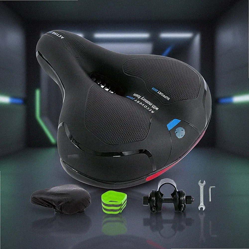 Fahrradsattel Sitz Blau Memory-Schaum Rückstrahler Federung Ergonomischer Gel
