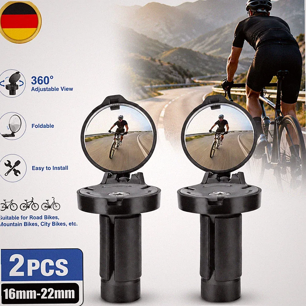 Fahrradspiegel 2 Stück Konvexspiegel 360° schwenkbar klappbar Schwarz für E-Bike