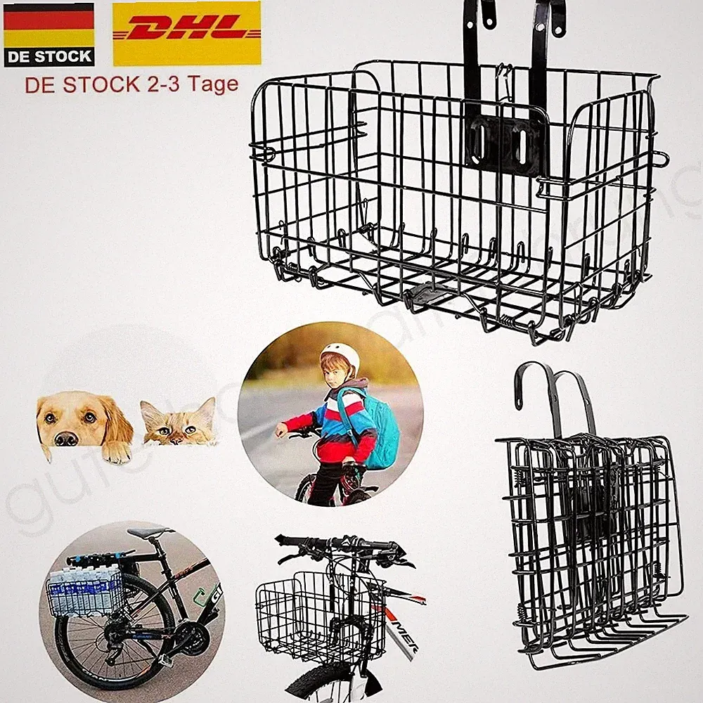 Folding Rear Bike Basket Bold Wire Mesh Detachable Rustproof Bike Basket For SET