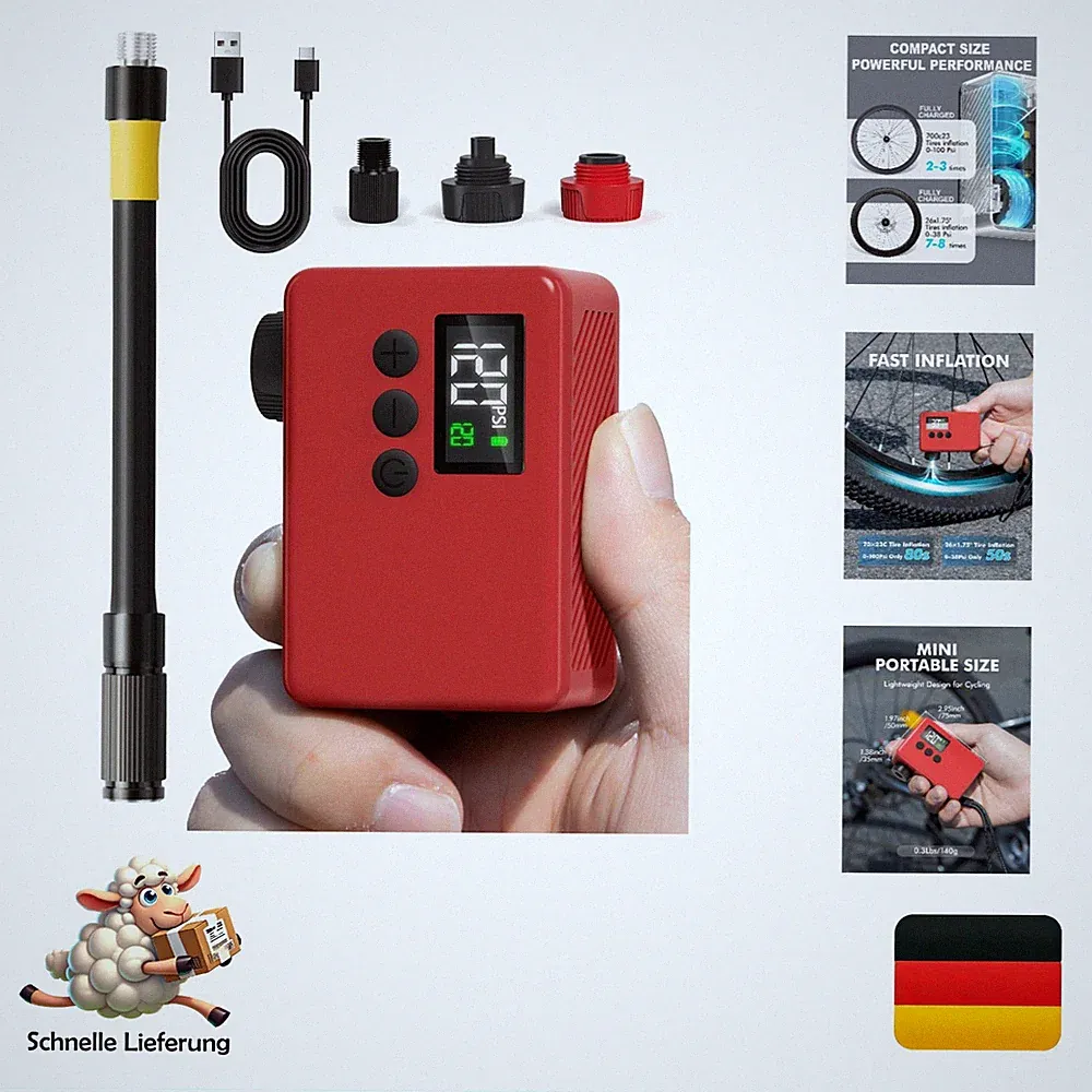 Gputek Elektrische Fahrradpumpe 120 PSI Mini Luftpumpe mit Manometer, Auto-St...