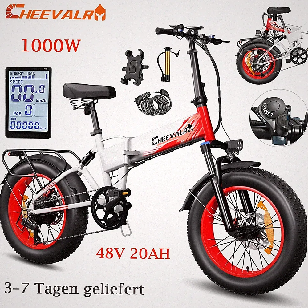 Herren Damen 20 Zoll Elektrofahrrad 48V 20AH 1000W Klapprad E-Bike E-MTB 7 Gänge
