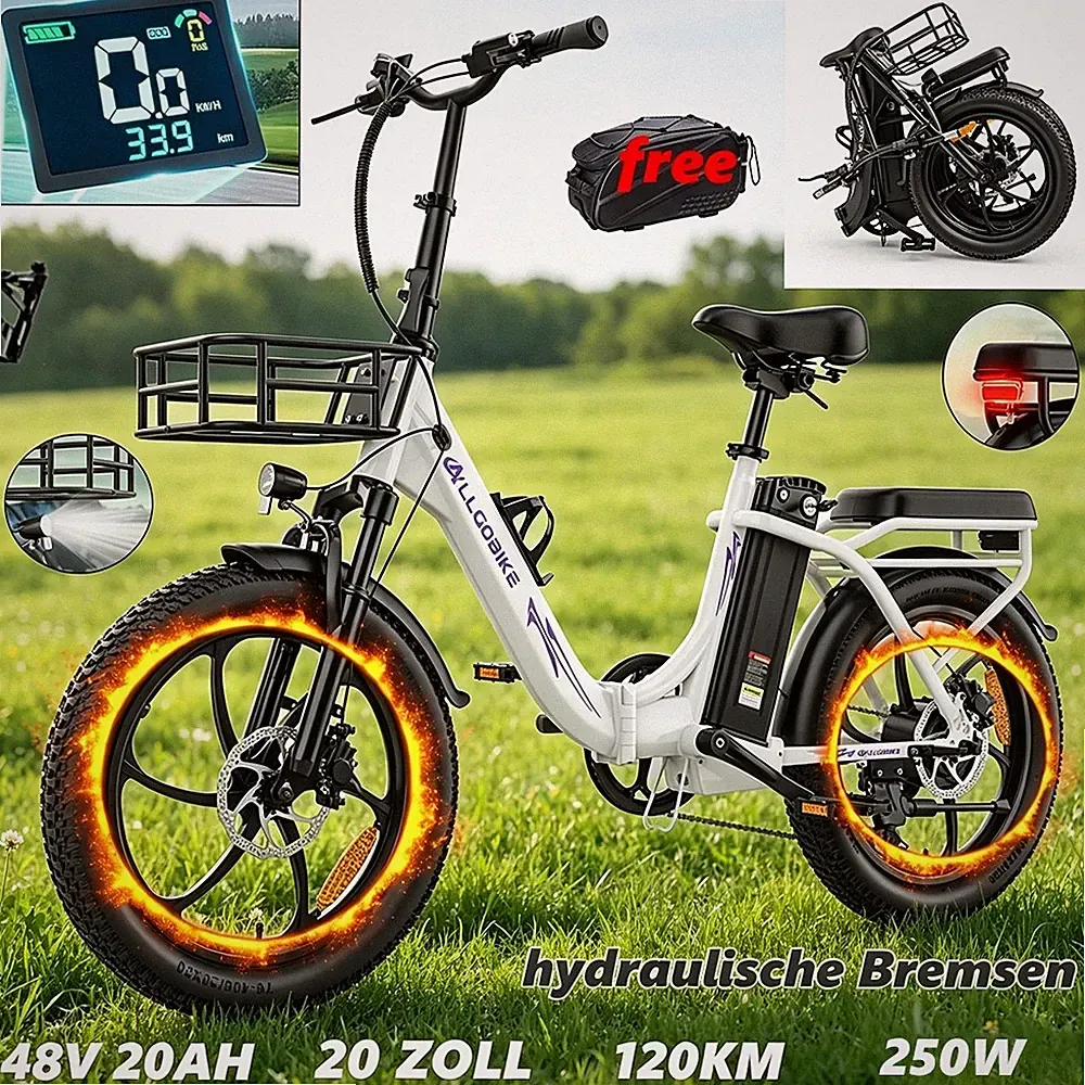 Herren/Damen 20 Zoll Elektrofahrrad 48V 20AH 32KM/H Klapprad City E-Bike 150km