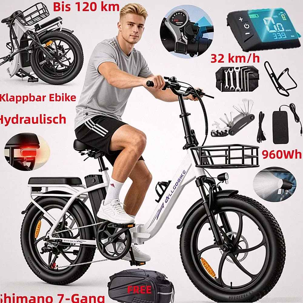Herren/Damen 20 Zoll Elektrofahrrad 48V 20Ah Klapprad City E-Bike Fatbike 32KM/H