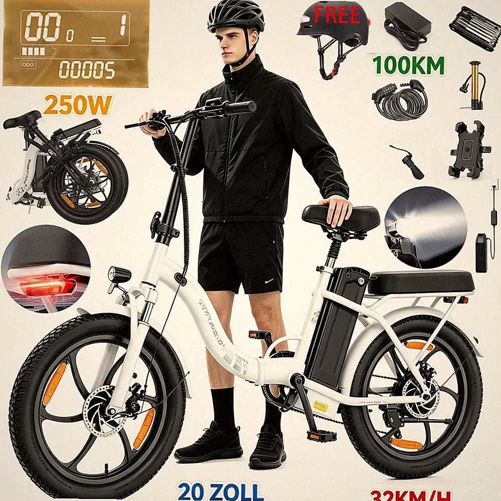 Herren/Damen 20 Zoll Klapprad Elektrofahrrad 250W 48V 16AH City E-Bike 100KM