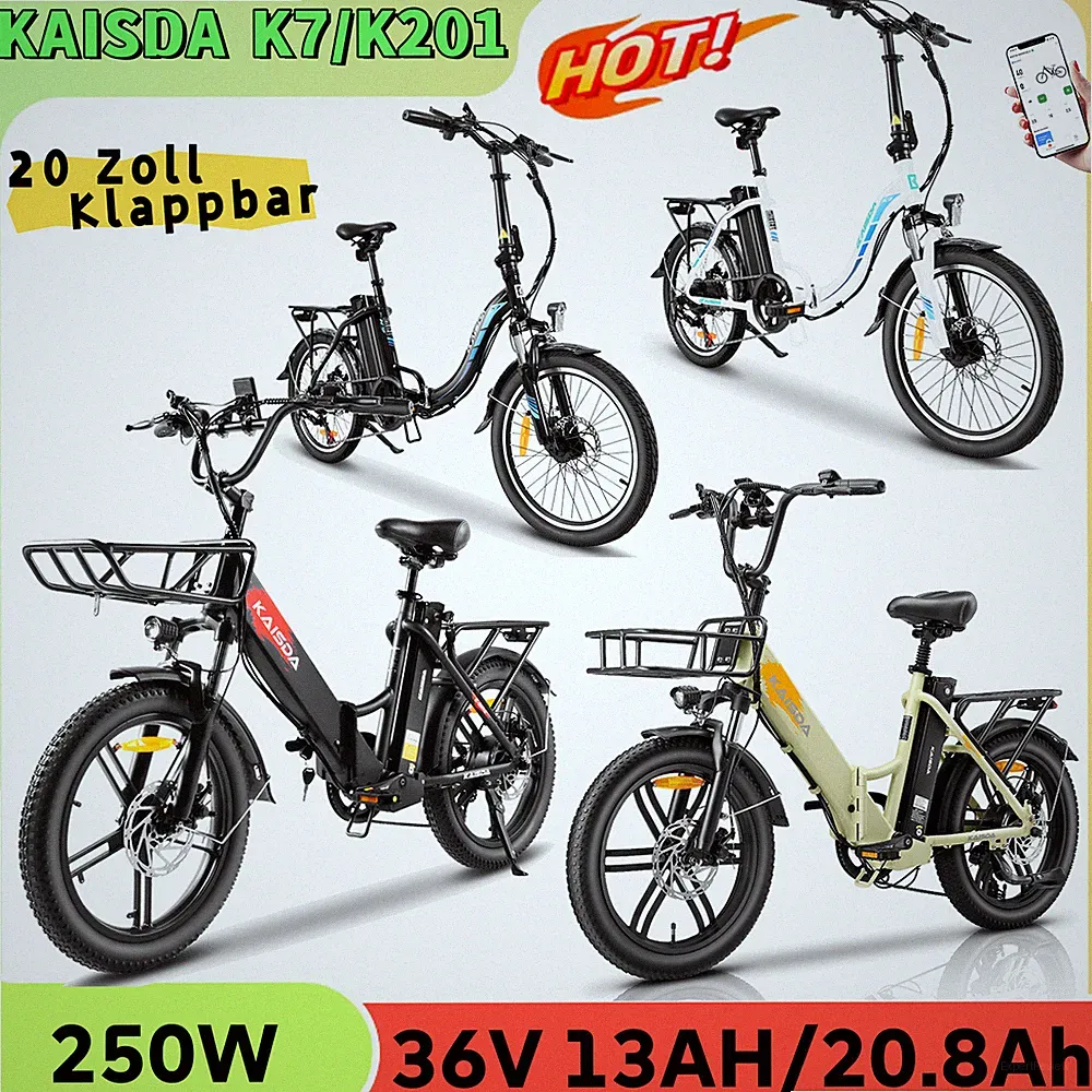 KAISDA E-Bike 20 Zoll Klappbar Elektrofahrrad Fatbike 36V 13AH/20.8Ah Doppelakku